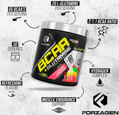 Forzagen BCAA Powder Glutamine 30 Serv Pre Post Workout Raspberry EXP 07/27