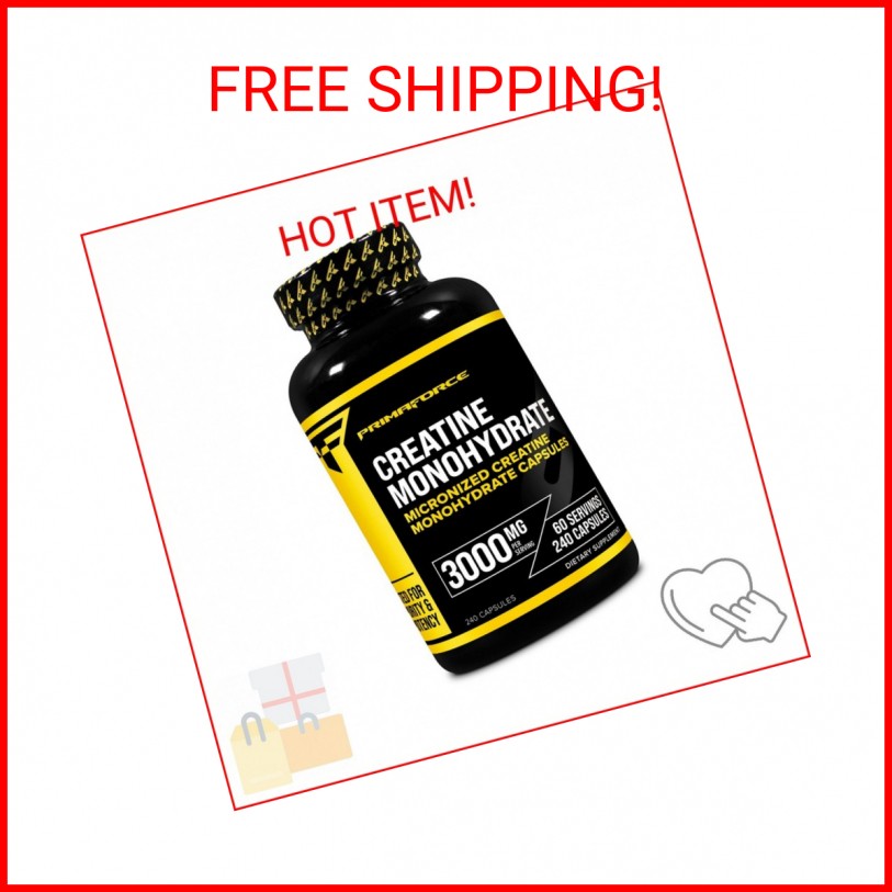 Primaforce Creatine Monohydrate Capsules – 240 Capsules, 3,000mg per Serving, Gl