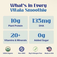 Vitala Organic Protein Smoothie | 10g Protein, 135mg DHA, USDA Organic | 10-Pack