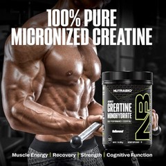NutraBio Pure Micronized Creatine Monohydrate Powder Supplement, 500g, White