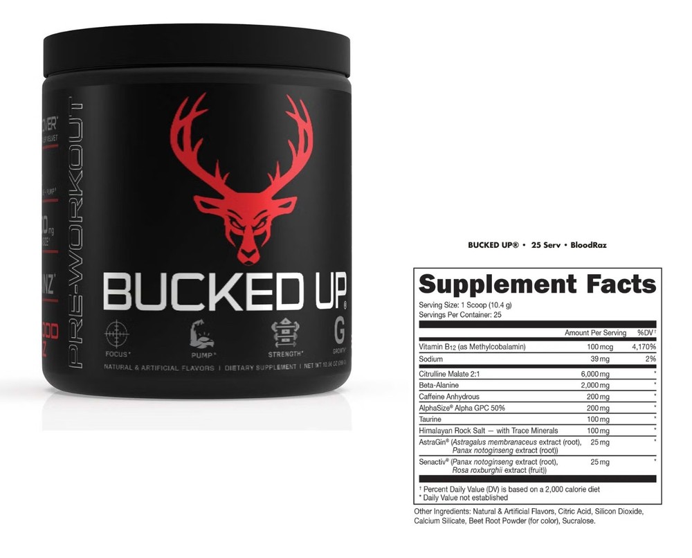 Bucked Up Pre-Workout – Blood Raz (25 Servings) 2027 – ships free