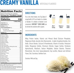 100% Pure Whey Isolate Protein Powder Zero Carb Lactose Free Creamy Vanilla 1 Lb