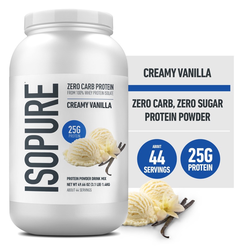 Isopure, Zero Carb 100% Whey Protein Isolate, 25g Protein Powder, Creamy Vanilla