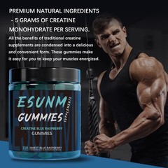 ESUNM Creatine Monohydrate Gummies, Sweet Raspberry, 150 Servings, Sugar-Free