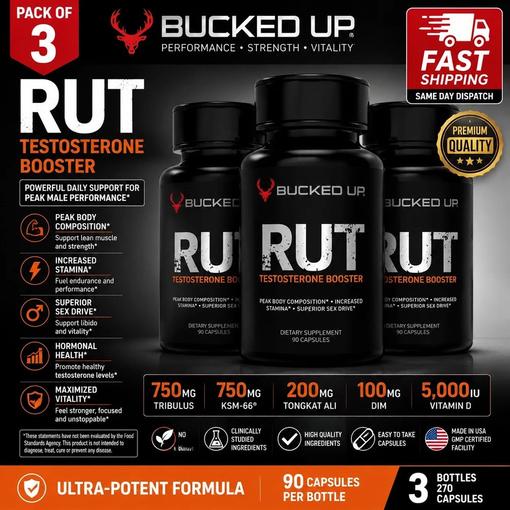 BUCKED UP RUT TESTOSTERONE BOOSTER 90 Capsules 30 Servings Hormone Balance Mood