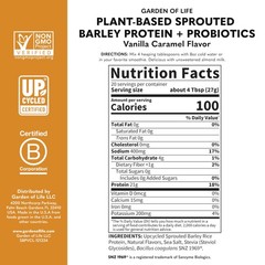 Garden Of Life Plant-Based Sprouted Barley Protein Vanilla Caramel 21G Protein
