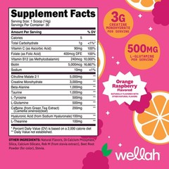Wellah Pre-Workout + Creatine Powder (30 Servings) Orange Raspberry -3g Creatine