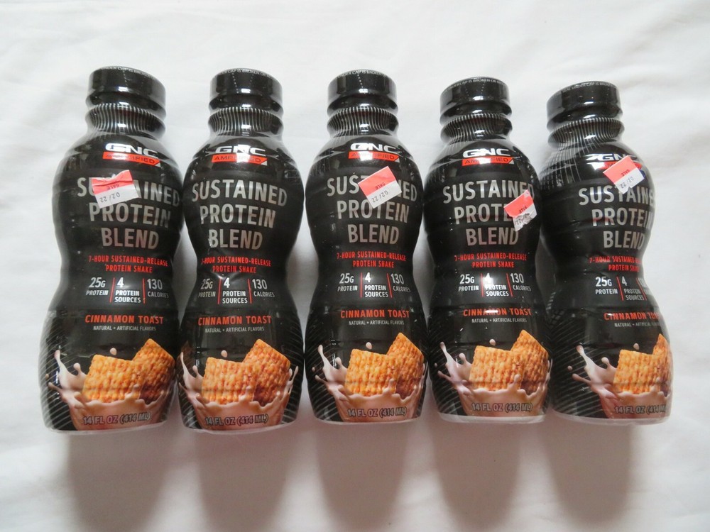 (5) GNC Amplified Sustained Protein Blend Cinnamon Toast Flavor 14 Oz Each ^2