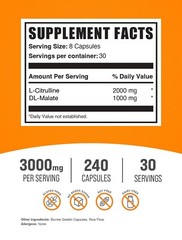 BulkSupplements L-Citrulline DL-Malate 240 Capsules – 3000mg Per Serving