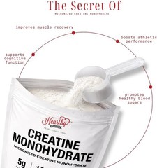 HEARTHY FOODS Creatine Monohydrate Micronized Powder 500G – 100 Servings, 5000mg