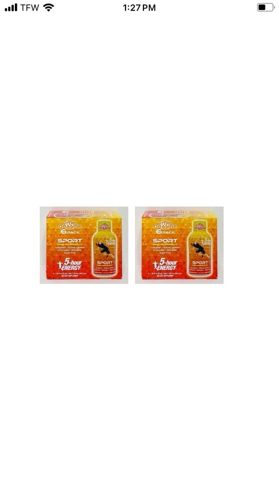 New Lot (2) x 5-Hour Energy Sport Pre-Workout Vital Orange 6-Pack (Exp 07/27)