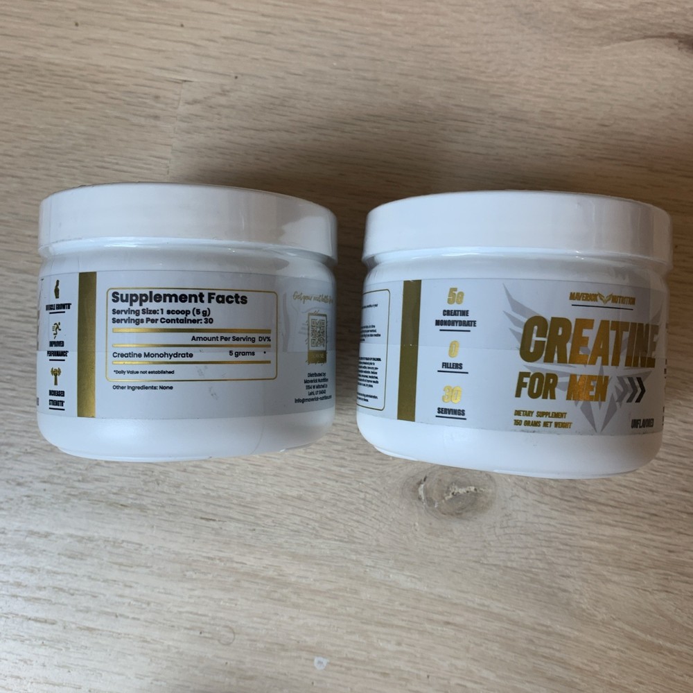 2x Creatine for Men Powder 60 Servings Maverick Nutrition Monohydrate (8/2026)