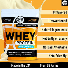 Whey Protein Powder Unflavored Unsweetened 2lb Soy Free Gluten Free Keto