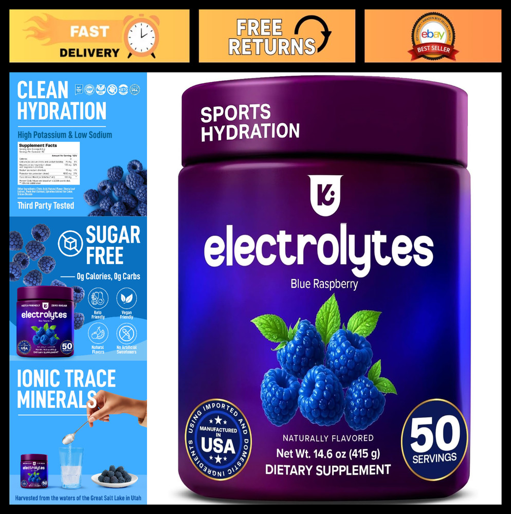 Electrolyte Powder for Sports Hydration – Blue Raspberry, 14.6oz – Ideal for Run