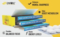 Spearmint Energy Chews Gum 80mg Caffeine Alertness Awake Focus 3 Packs Nootropic