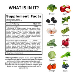 Organic Superfood Greens, 28 Greens, Fruits and Vegetable 60 tablets