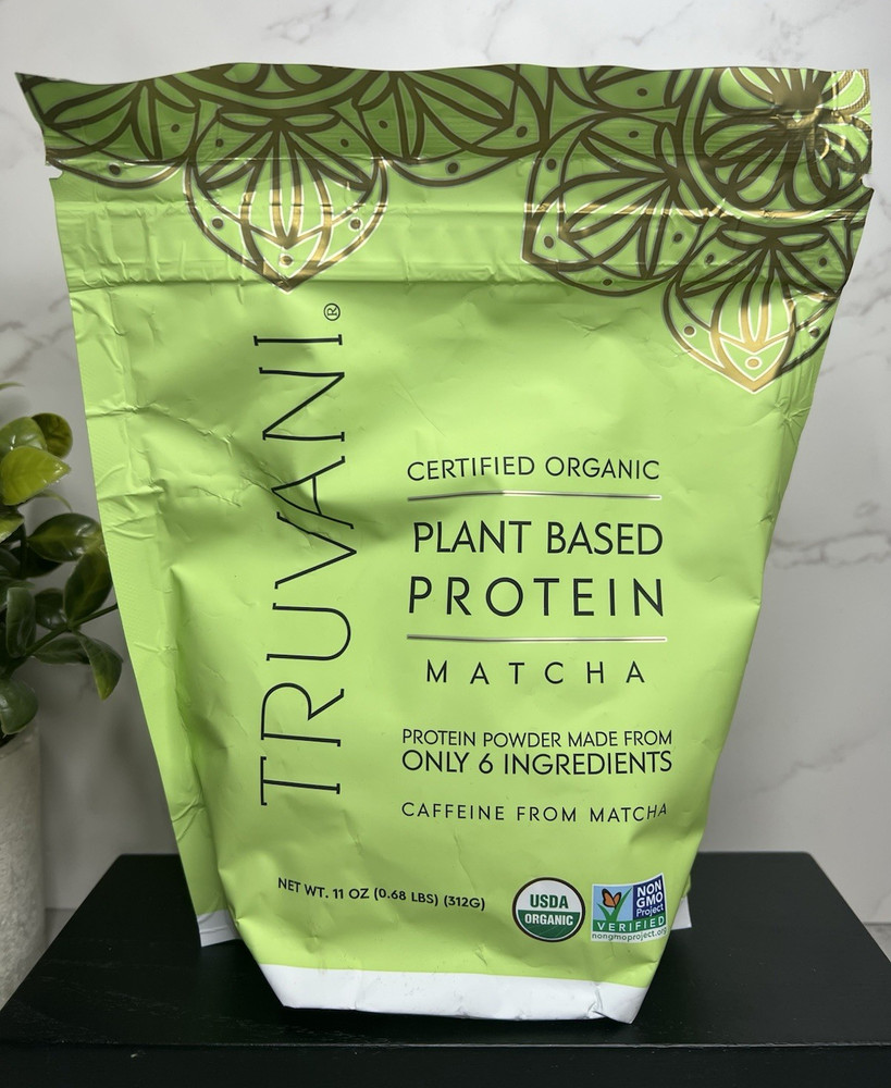 Truvani Organic Plant-Based Protein Powder Matcha Vegan 11oz 10 Serv Exp 10/26