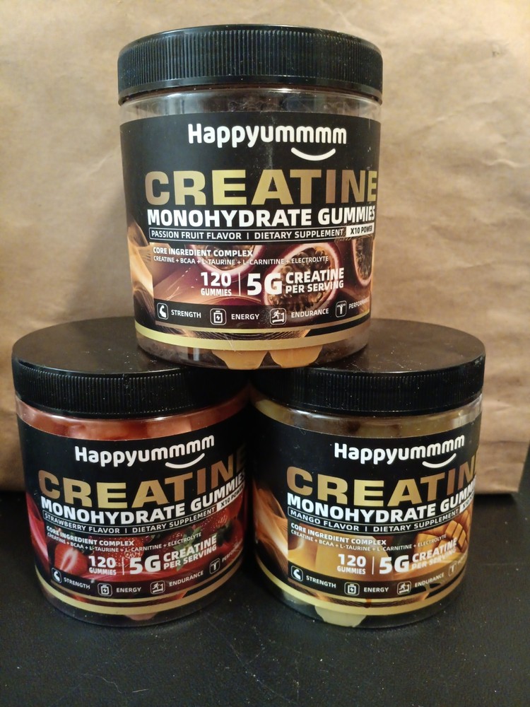 3X Happyummmm Creatine Monohydrate Gummies Strawberry, Mango, and Passion Flavor