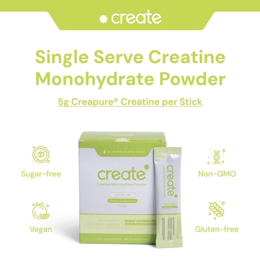 Create Creatine Monohydrate Powder Lemon Lime Dietary Supplement 30 sticks – New