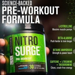 Intense Energy & Strength Gains – NITROSURGE Pre Workout Powder, 10 Servings