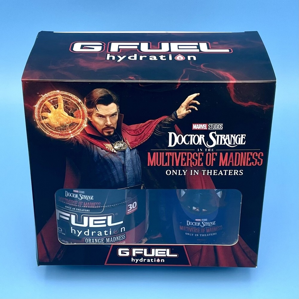 G Fuel Doctor Strange Orange Madness Hydration Collector’s Box Tub + Shaker Cup