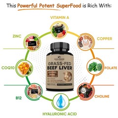 Wholesome Wellness Grass Fed Desiccated Beef Liver Capsules (180 Pills, 750mg Ea