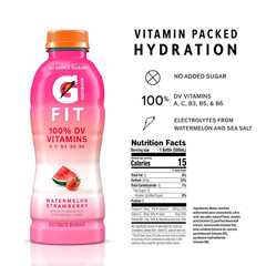 Fit Electrolyte Beverage, Healthy Real Hydration, Watermelon Strawberry, 16.9.oz