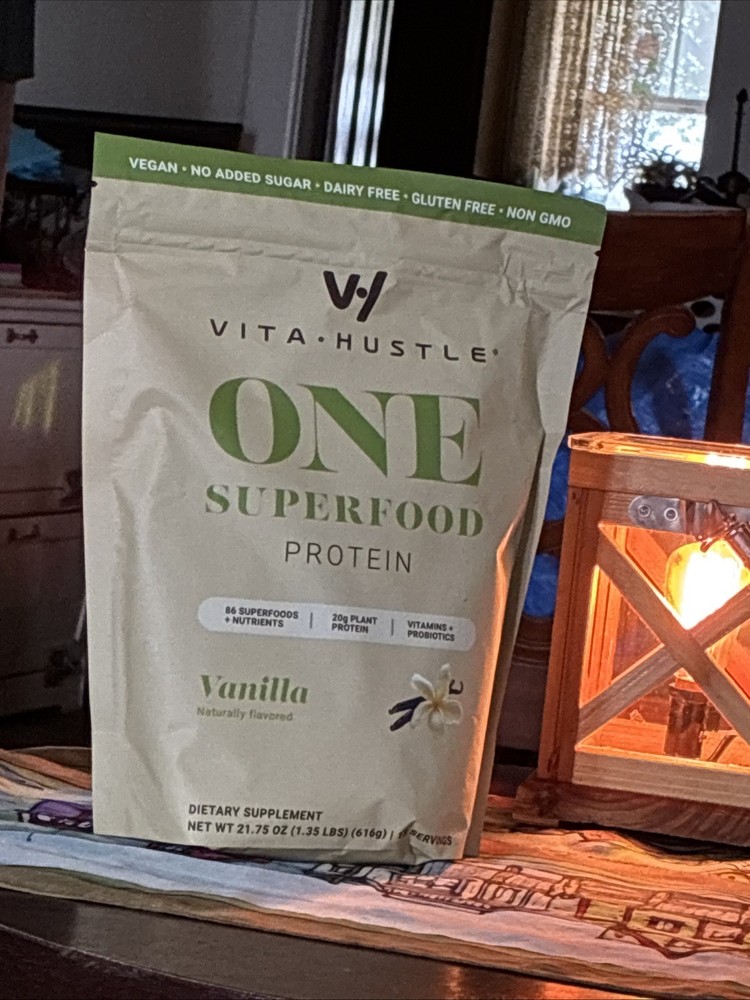 Vita Hustle ONE Superfood Protein Vanilla Shake Mix Powder Vegan 1.35 Lbs 10/27