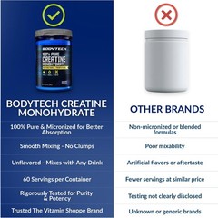 BodyTech Creatine Monohydrate Powder, 60 Servings (Pack 0f 1), No Color