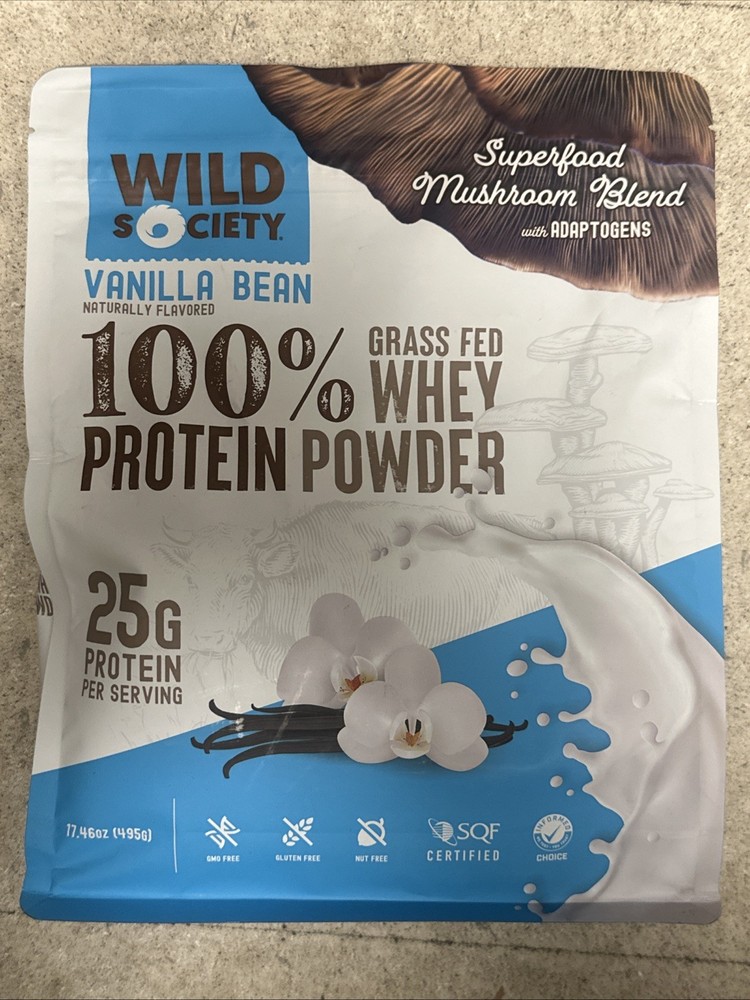 Wild Society Grass Fed Whey Protein Powder Vanilla Bean 15 Sv Best By 09/30/2026