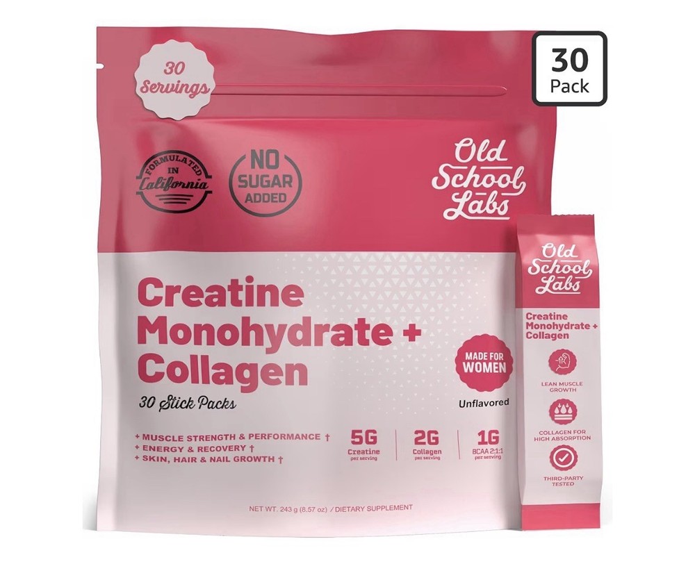 OLD SCHOOL LABS – CREATINE MONOHYDRATE + COLLAGEN STICK PACKS 30CT – FOR WOMEN