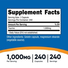 Nutricost Taurine 1000mg Capsules Supplement, 240 Capsules, Non-GMO, Gluten Free
