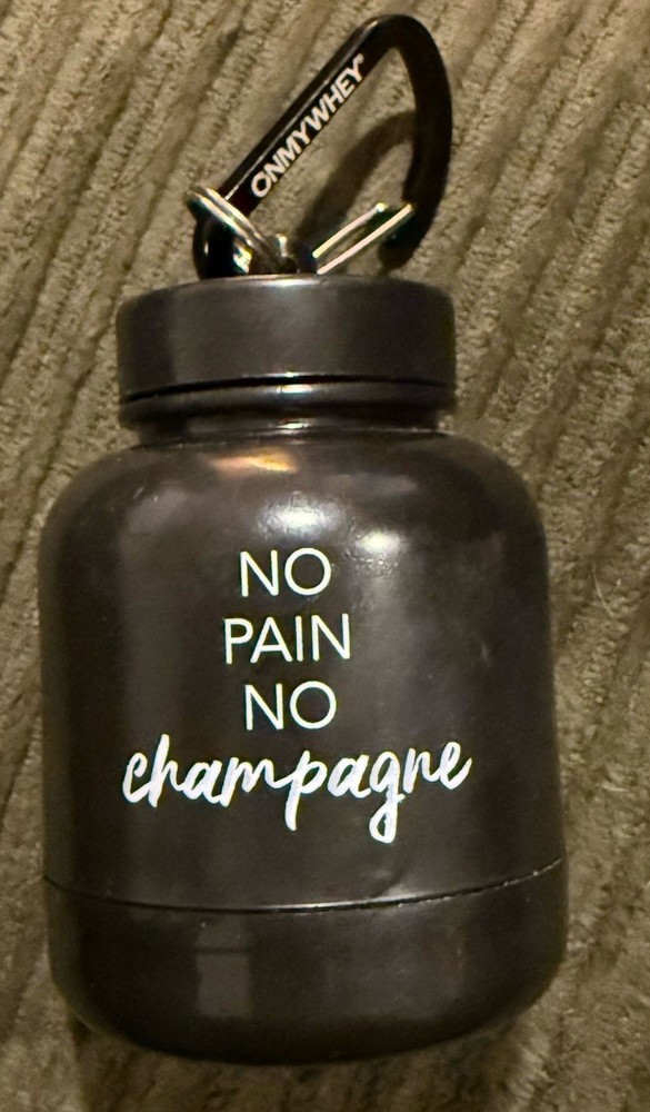 On My Whey Protein Bottle Supplement Mini Keychain No Pain Champagne Carabiner