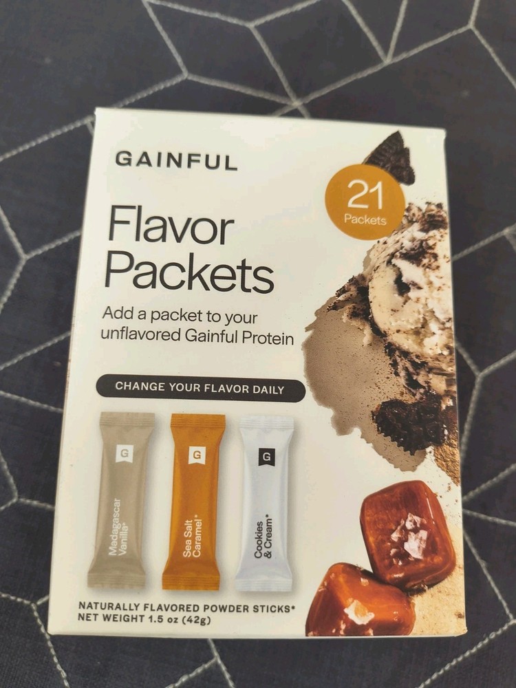 Gainful Flavor Packets 21 Packets Bb 8/28/26 Vanilla, Caramel, Cookies N Cream