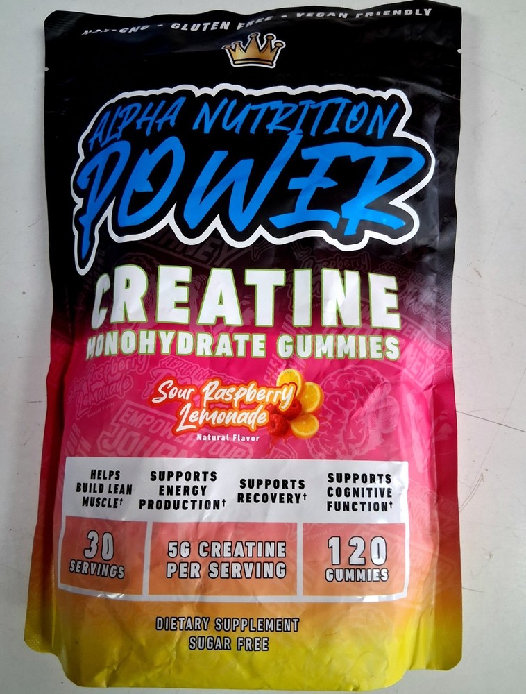 Alpha Nutrition Power Creatine Monohydrate 120 Gummies Sour Raspberry Lemonade