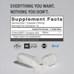 CON-CRET Creatine HCl Capsules | Muscle, 72 Count (Pack of 1), Clear