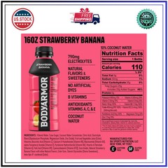 BODYARMOR Sports Drink Strawberry Banana 16 Fl Oz Bottles 12 Pack Hydration
