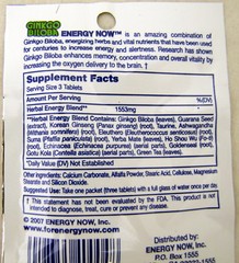 Ginkgo Biloba Energy Now Herbal Booster Supplements 24 packs 72 pills Memory