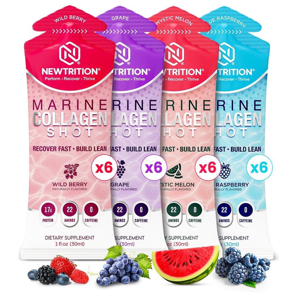 NewTrition 17,000mg Marine Collagen Protein Shots – 22 Amino Acids – B12 – 24 Ct