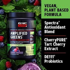 GNC AMP AMPLIFIED GREENS Powder 10oz (30 Serv) Blueberry Pomegra BEST BY 08/26
