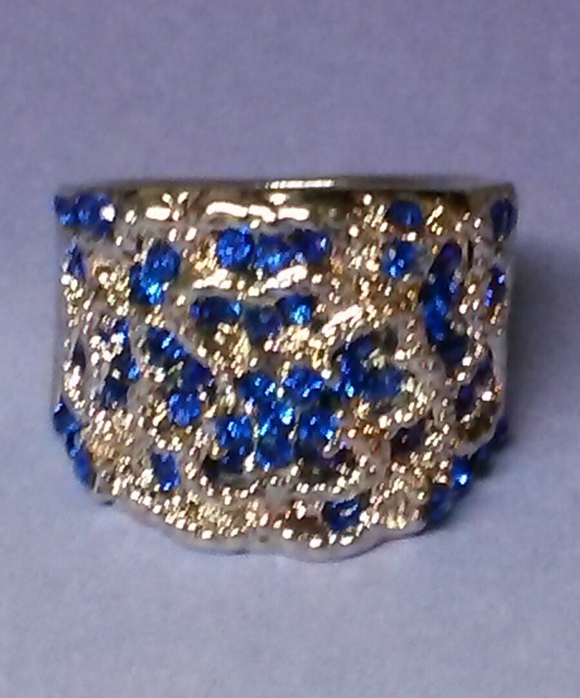 Silver Plate Blue and White Gemstone Flower Ring