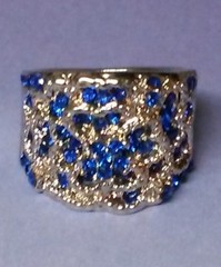Silver Plate Blue and White Gemstone Flower Ring