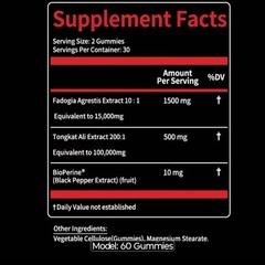 Fadogia Agretis Tongkat Gummies 1 Month Supply for Vigor Test Booster+ Endurance