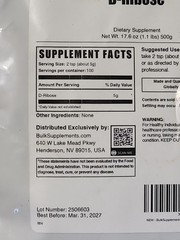 BulkSupplements D-Ribose Powder 17.6oz – 5000 mg Per Serving – 100 serving size