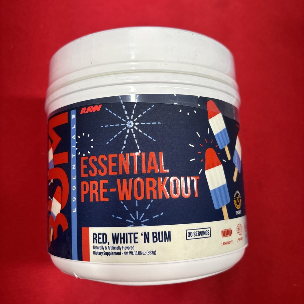 GET RAW NUTRITION CBUM ESSENTIAL PRE-WORKOUT Red White & Bum 30 Servings 2/2028