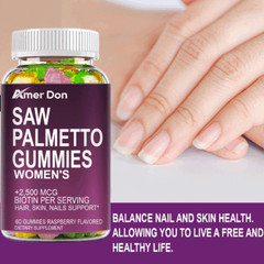 Saw Palmetto for Women 2500mcg Biotin Gummies Hair Skin Nails Support 60 Gummies