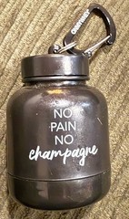 On My Whey Protein Bottle Supplement Mini Keychain No Pain Champagne Carabiner