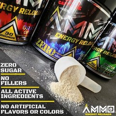 AMMO® Energy Reloads Pre Workout Powder Berry 300mg Caffeine Zero Sugar 30serv