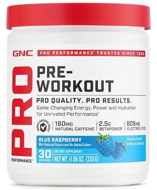 GNC PRO Performance PRE-WORKOUT Blue Raspberry 11.96oz 30 Servings 01/2027 exp.