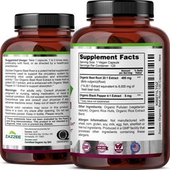 Zazzee USDA Organic Beet Root 8000mg 20:1 Extract 120 Vegan Capsules